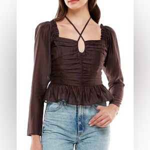 WAYF Uptown Gathered Longsleeve top - brown